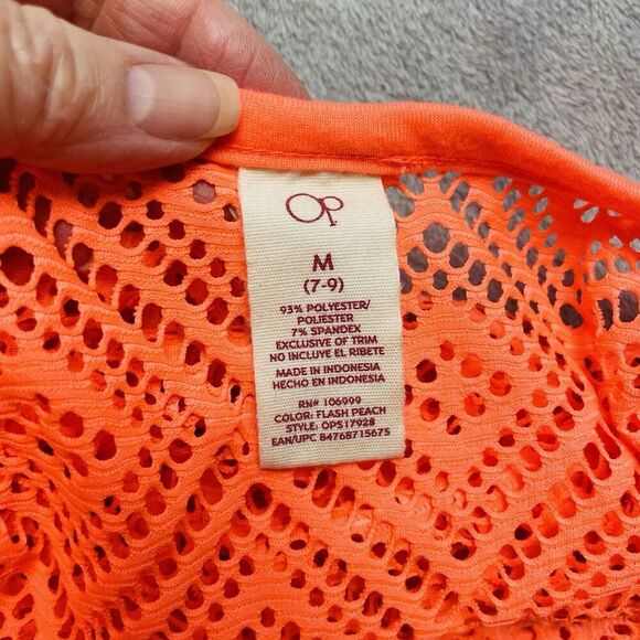 OP Ocean Pacific Swimsuit Cover Up Dress Juniors M/7-9 Neon Orange Aztec Beach - Picture 3 of 6